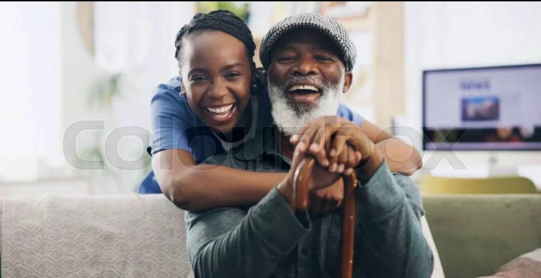 Caregiver sharing a warm moment with an older adult